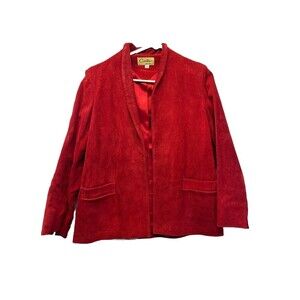 Vintage Carla New York Genuine Red Leather Suede Jacket Blazer Women's Size 10
